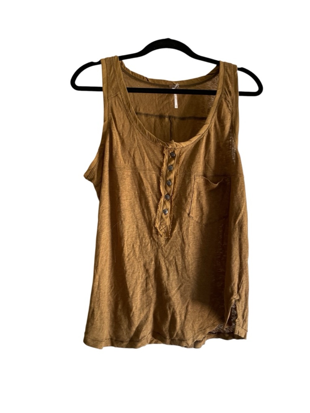 Free People Flowy Tank Top Linen 
Boho Henley Button Brown Size M